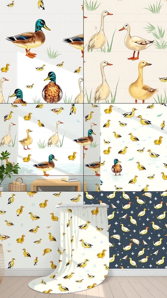 Aesthetic wallpapers featuring charming duck designs in a bright room.